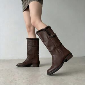 Made in Italy Fur Boots Slavic Bimbo Yeti Style Moto Buckle Indie Sleaze